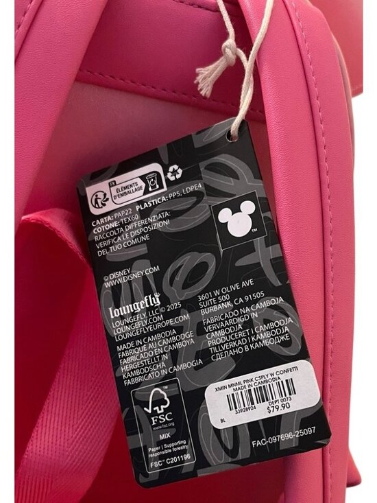 Loungefly Disney Minnie Mouse Pink Confetti Mini Backpack Embroidered Shimmer NW